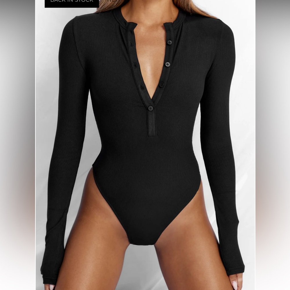 All Things Golden Luxe Rib Long Sleeve Henley Bodysuit
